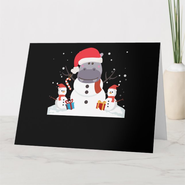 Funny Santa Hippo Christmas Snowman Xmas Gift Card (Front)