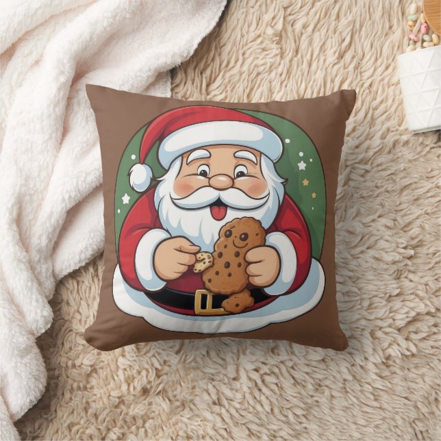 Funny Santa Holding Cookie Holiday Festive  Cushion (Blanket)