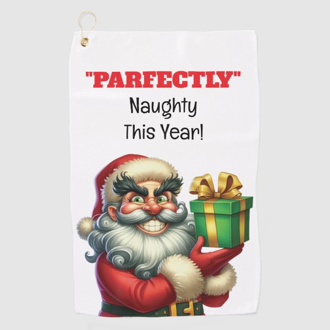 Funny Santa Holiday Golf Towel (Front)