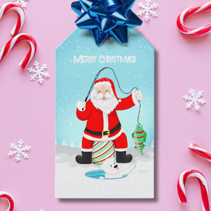 Funny Santa Ice Fishing With Polar Bear Gift Tags