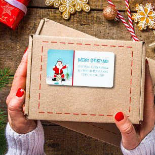 Funny Santa Ice Fishing With Polar Bear Label