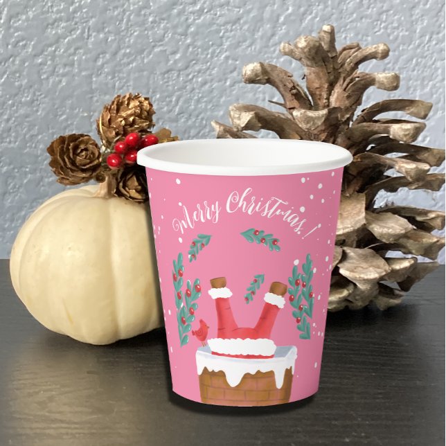 Funny Santa in Chimney Pink Paper Cup (Creator Uploaded)