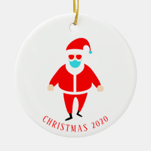 Funny Santa in Face Mask Personalized Christmas Ceramic Tree Decoration
