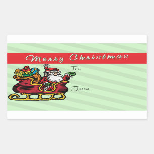 Funny Santa in his Sleigh Rectangular Sticker
