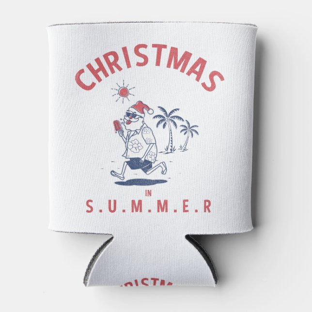 Funny Santa In Summer Christmas In July Can Cooler (Front)