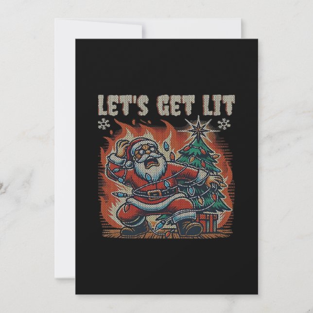 Funny Santa Is Burning Let's Get Lit Classic Holiday Card (Front)