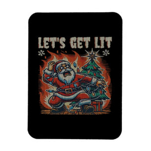 Funny Santa Is Burning Let's Get Lit Classic Magnet