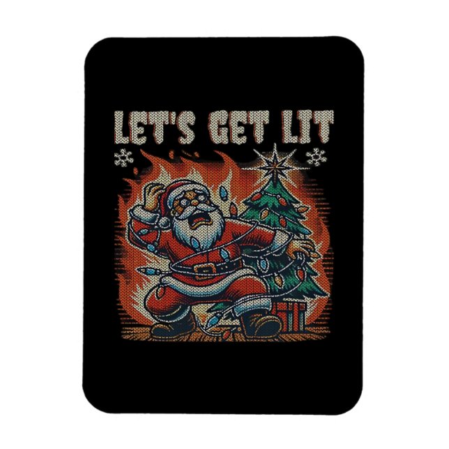 Funny Santa Is Burning Let's Get Lit Classic Magnet (Vertical)
