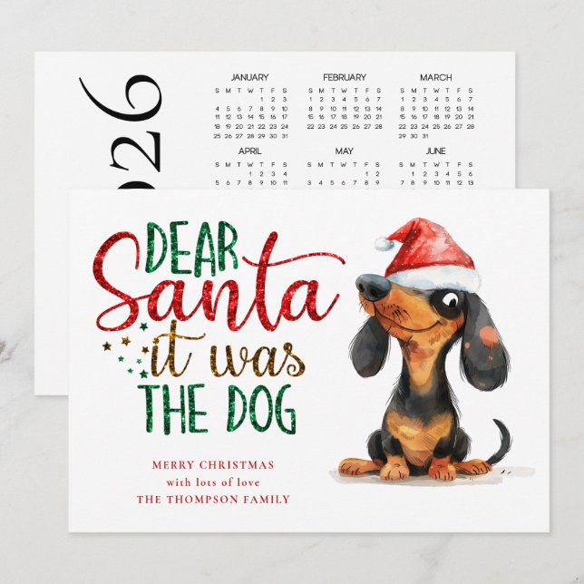 Funny Santa It Was Dog 2026 Calendar Christmas Holiday Card (Front/Back)