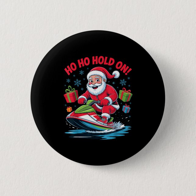 Funny Santa Jet Skiing Lover Christmas Xmas Pajama 6 Cm Round Badge (Front)