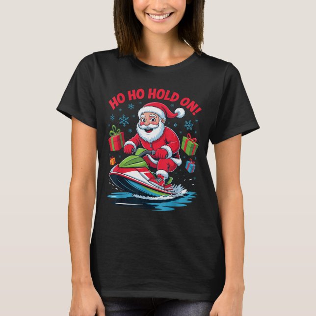 Funny Santa Jet Skiing Lover Christmas Xmas Pajama T-Shirt (Front)