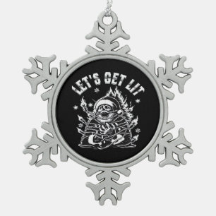 Funny Santa Let's Get Lit Classic Snowflake Pewter Christmas Ornament