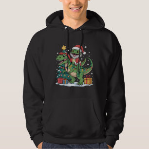 Funny Santa Lizard on Christmas T-Rex Ride Hoodie