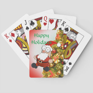 Funny Santa on decorated christmas tree Playing Cards