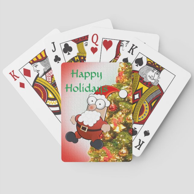 Funny Santa on decorated christmas tree Playing Cards (Back)