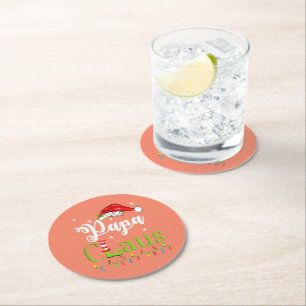 Funny Santa Papa Claus Christmas Matching Family Round Paper Coaster