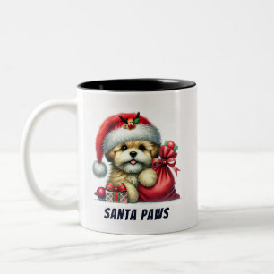 Funny Santa Paws Cute Bichon Dog Two-Tone Coffee Mug