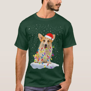Funny Santa Pembroke Welsh Corgi Christmas Lights T-Shirt