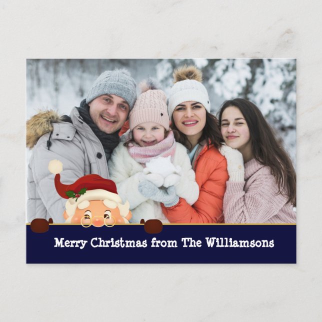 Funny. Santa Photo Bomb Blue Band Christmas Photo Holiday Postcard (Front)