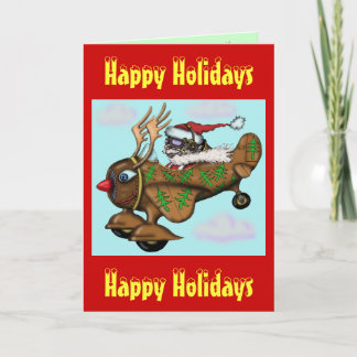 Funny Santa pilot on Rudolph plane Christmas card