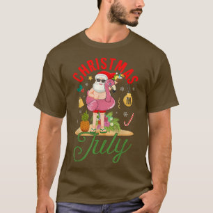 Funny Santa & Pink Flamingo Float Summer Christmas T-Shirt