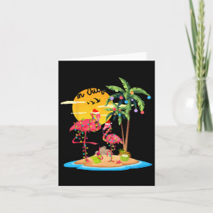 Funny Santa Pink Flamingo Palm Tree Christmas In J Card