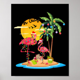 Funny Santa Pink Flamingo Palm Tree Christmas In J Poster