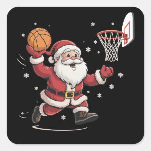Funny Santa Playing Basketball Christmas Gift Xmas Square Sticker
