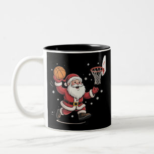 Funny Santa Playing Basketball Christmas Gift Xmas Two-Tone Coffee Mug