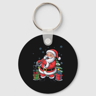 Funny Santa Playing Clarinet Holiday Chrismas Xmas Key Ring