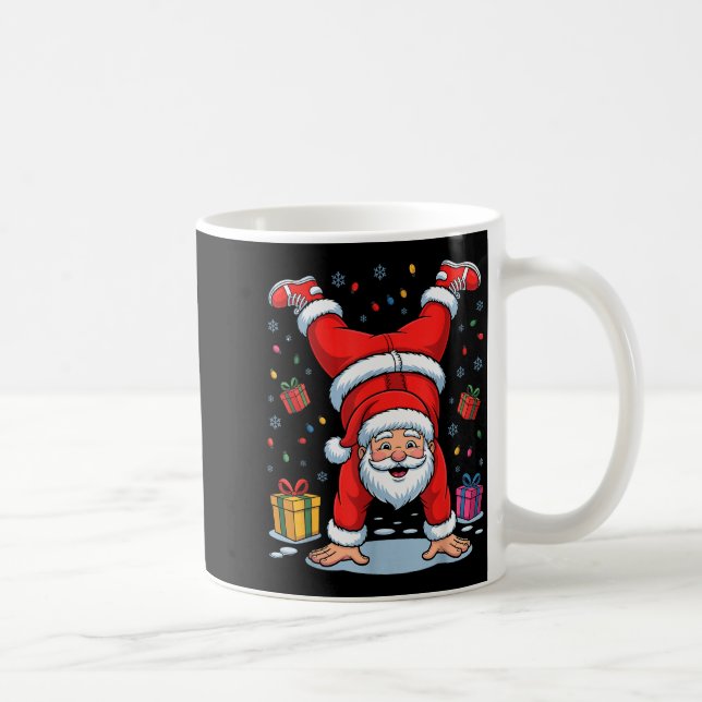 Funny Santa Playing Gymnastics Holiday Christmas X Coffee Mug (Right)