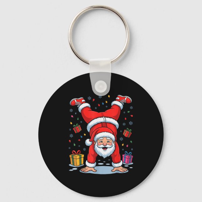Funny Santa Playing Gymnastics Holiday Christmas X Key Ring (Front)
