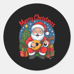 Funny Santa Playing Mandolin Holiday Chrismas Xmas Classic Round Sticker