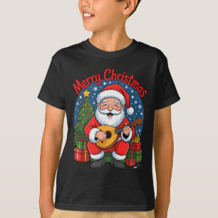 Funny Santa Playing Mandolin Holiday Chrismas Xmas T-Shirt