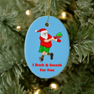 Funny Santa Playing Pickleball I Dash & Smash Fun  Ceramic Tree Decoration