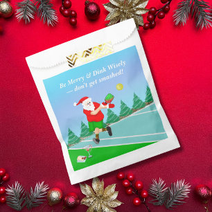 Funny Santa Playing Pickleball Merry Volley Xmas Favour Bags