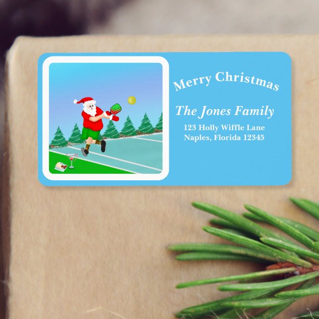 Funny Santa Playing Pickleball Merry Volley Xmas  Label (Creator Uploaded)