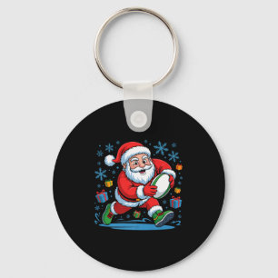 Funny Santa Playing Rugby Holiday Christmas Xmas P Key Ring