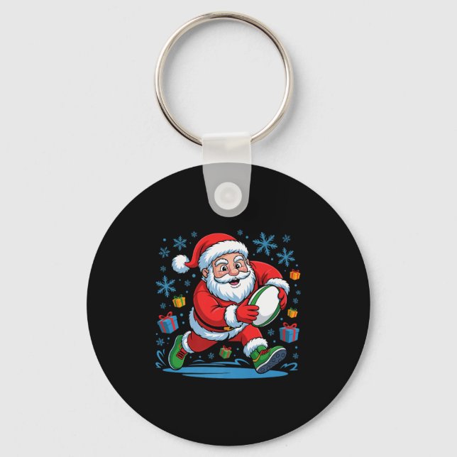 Funny Santa Playing Rugby Holiday Christmas Xmas P Key Ring (Front)
