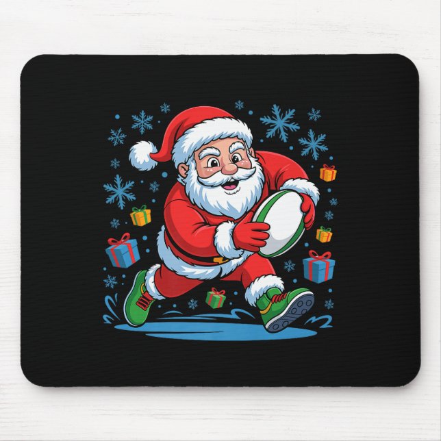 Funny Santa Playing Rugby Holiday Christmas Xmas P Mouse Pad (Front)