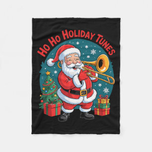 Funny Santa Playing Trombone Holiday Chrismas Xmas Fleece Blanket