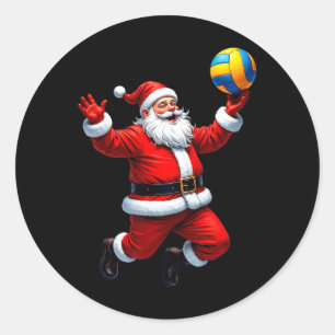 Funny Santa Playing Volleyball Christmas Lights Xm Classic Round Sticker