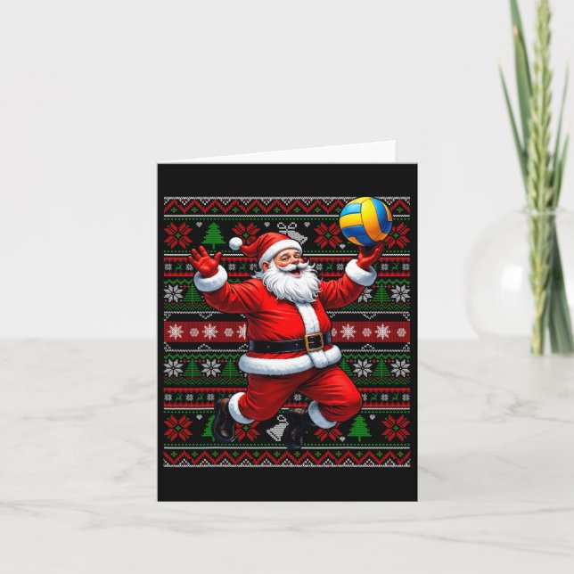 Funny Santa Playing Volleyball Ugly Christmas Swea Card (Front)