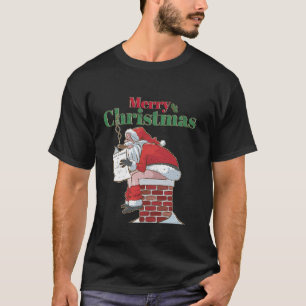 Funny Santa Pooping Down Chimney Xmas Tee Christma