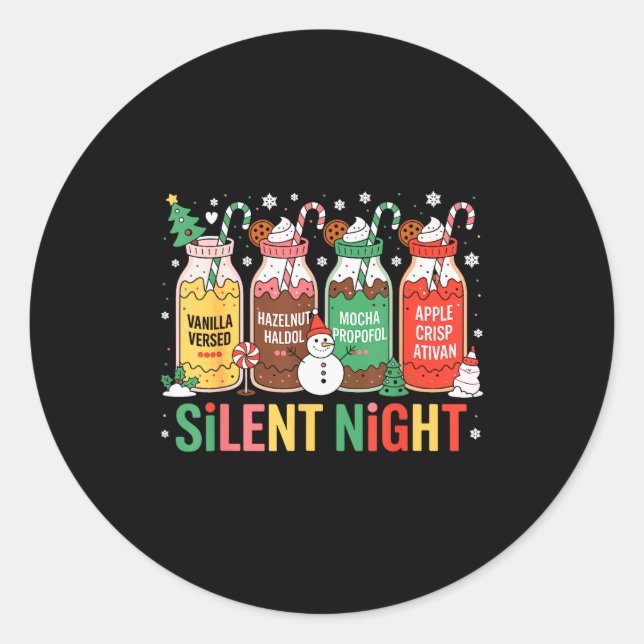 Funny Santa Profol Silent Night Icu Nurses Merry C Classic Round Sticker (Front)