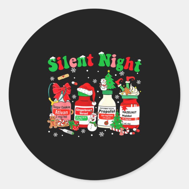 Funny Santa Profol Silent Night Icu Nurses Merry C Classic Round Sticker (Front)