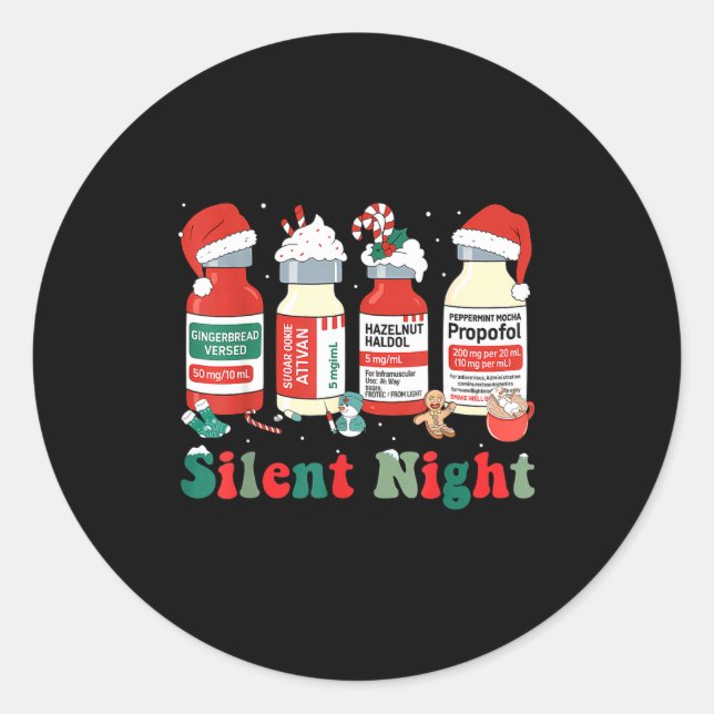 Funny Santa Profol Silent Night Icu Nurses Merry C Classic Round Sticker (Front)
