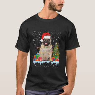 Funny Santa Pug Dog Christmas Lights Xmas Pyjamas T-Shirt