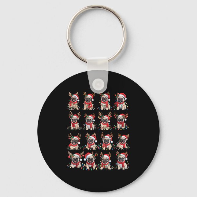 Funny Santa Pugs Christmas Xmas For Women Men  Key Ring (Front)