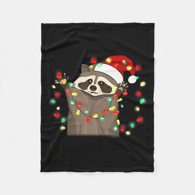 Funny Santa Racoon Overstimulated But Festive Xmas Fleece Blanket (Front)